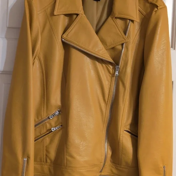 NWT - INC International Concepts Mustard Vegan Leather Jacket - Picture 4 of 10